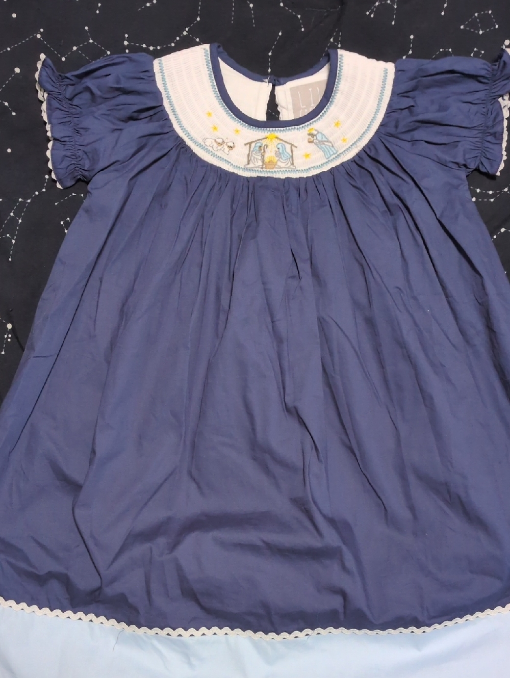 Nativity Navy Blue Toddler Dress with White Collar Detail
